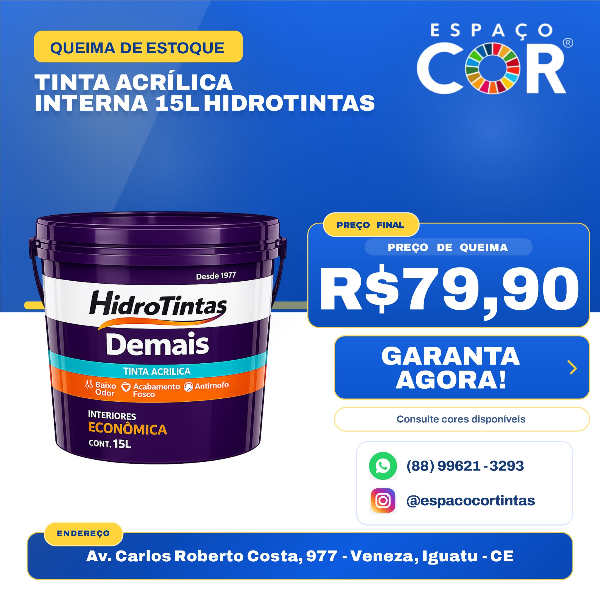 Oferta de tinta interna HidroTintas de 15 litros na Espaço Cor